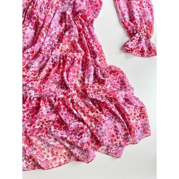 MISA Amelia Pink Del Rio Floral Chiffon Ruffle Cut-Out Tiered Maxi Dress, Size S - Picture 10 of 16